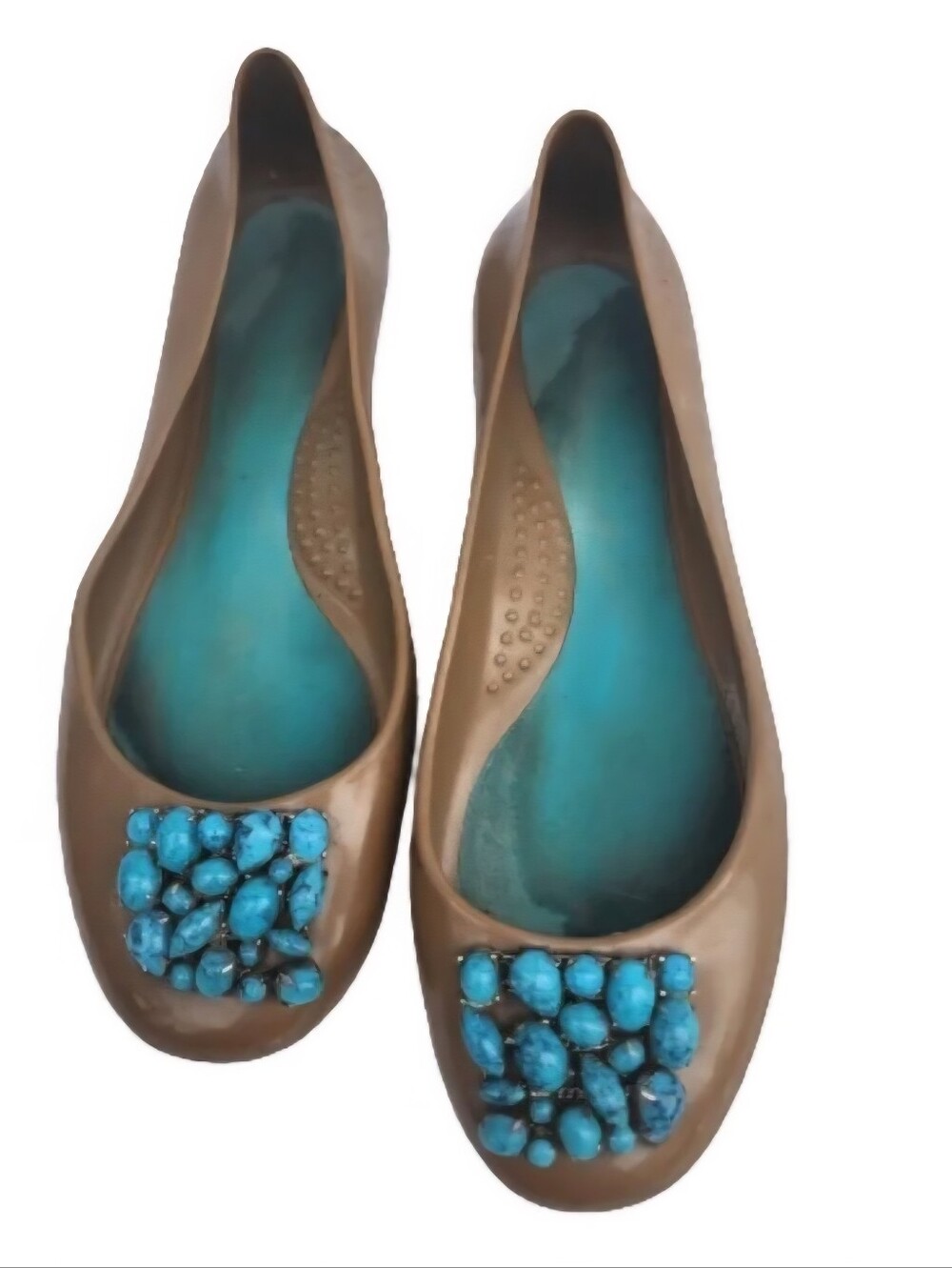 Okal Turquoise Beaded Jelly Flats 8